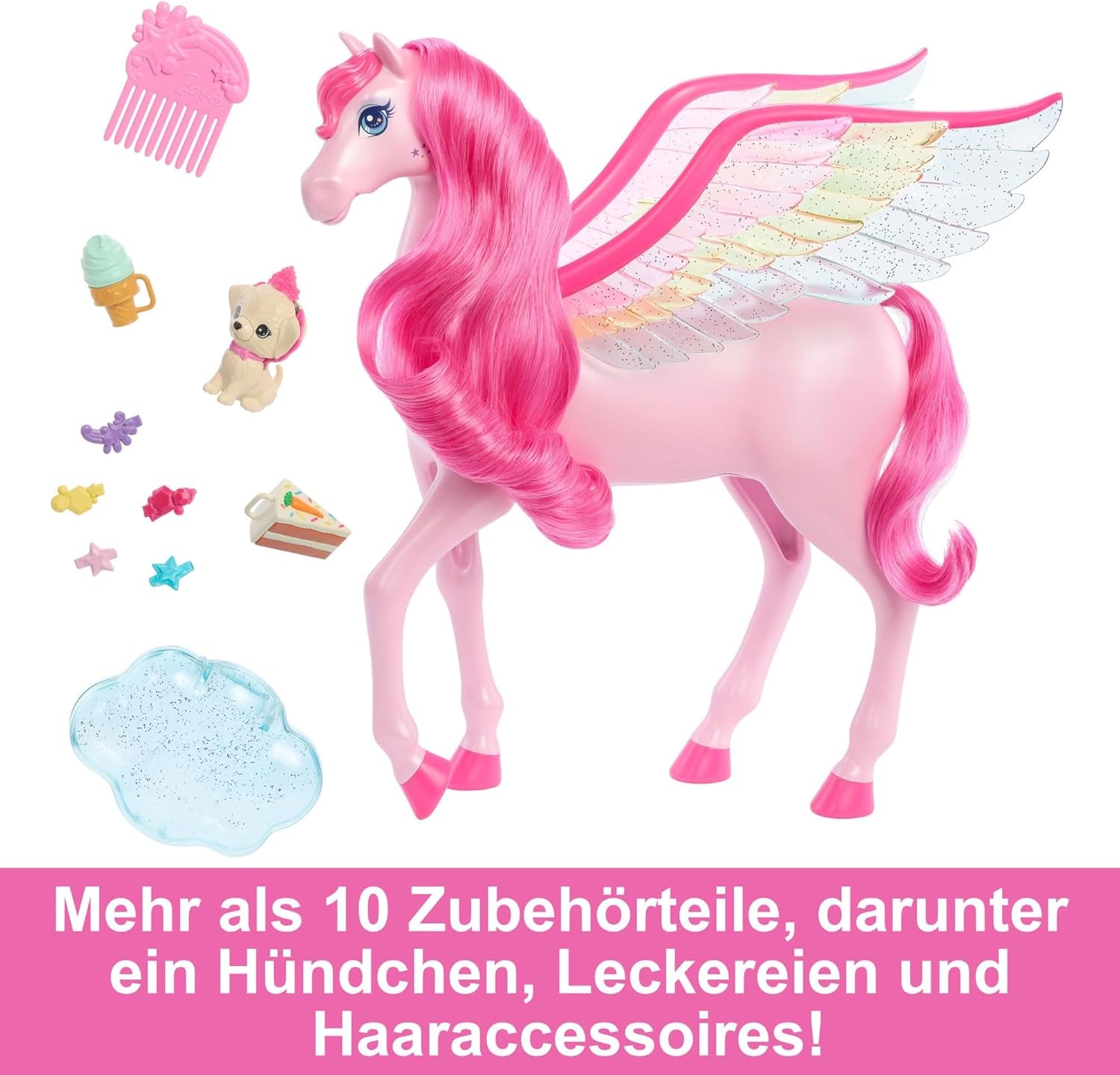 Barbie A Hidden Magic Pegasus – interaktives Spielzeug mit Lichtern und Geräuschen, 10 Zubehörteile, Regenbogenflügel, für Kinder ab 3 Jahren, HLC41 Naty Shop Dolls