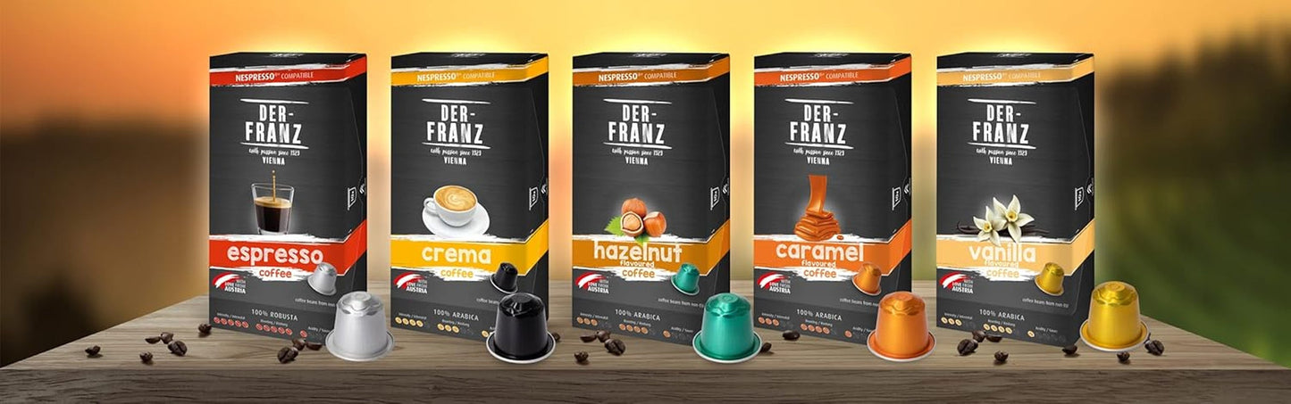 Der-Franz Nespresso-kompatible Kaffeekapseln, 6 x 10 Kapseln, Karamellaroma, mittlere Röstung