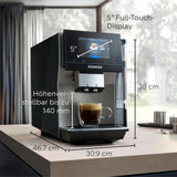 Automatische Espressomaschine Siemens EQ700 classic TP715D01, App-Steuerung, Cold Brew, intuitives Touch-Display, bis zu 10 individuelle Kaffeekreationen als Favoriten, automatische Dampfreinigung, 1500 W, silbergrau