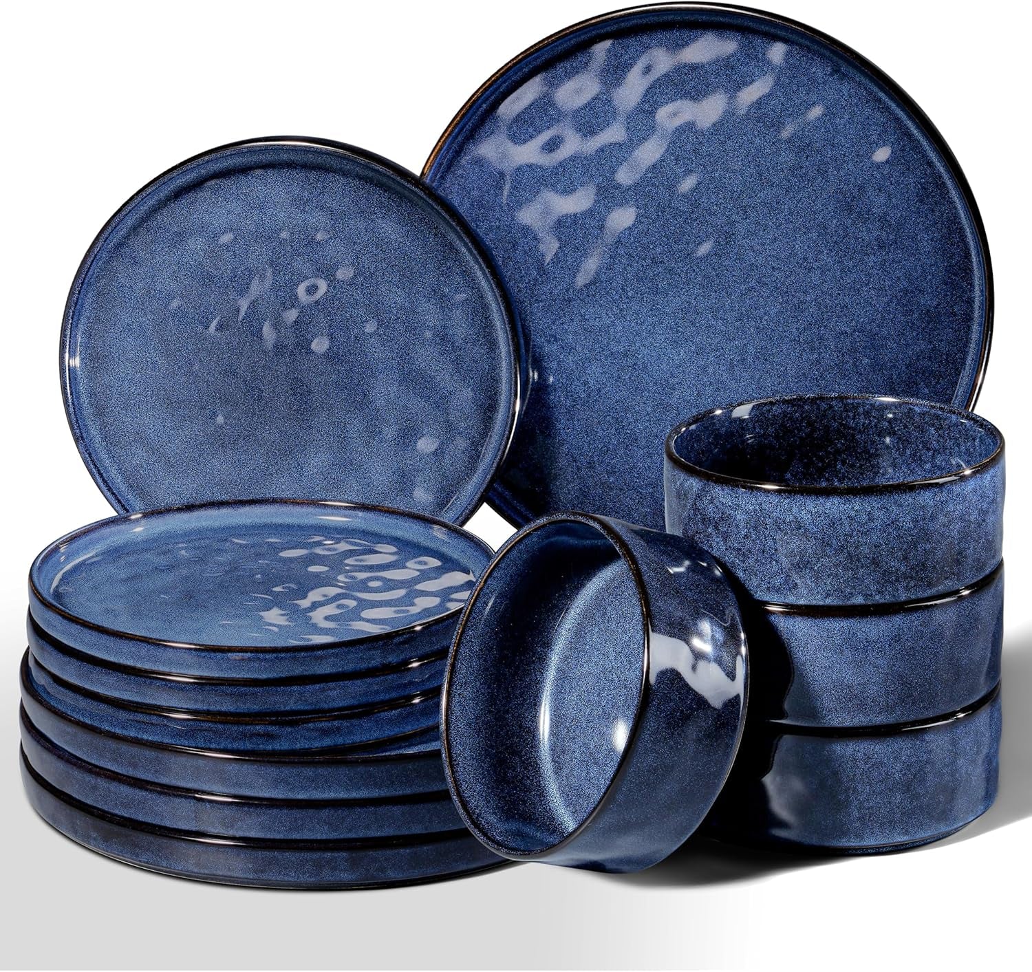 Homikit Geschirrset, 12-teiliges Geschirrset für 4 Personen, Kombiservice mit Tellern, Desserttellern und Müslischalen, mikrowellen- und spülmaschinenfest, elegantes Blau