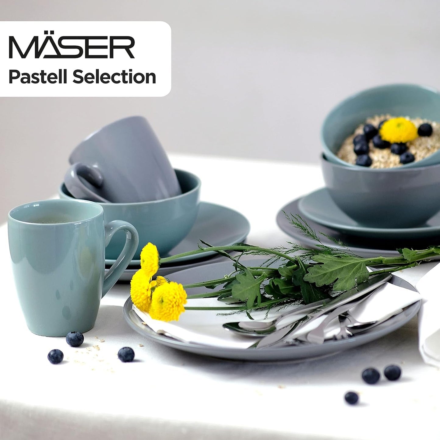 MÄSER Pastel Selection, Modernes Geschirr-Set für 4 Personen, 16-teiliges Kombiservice aus Keramik, Steinzeug, Türkis-Grün