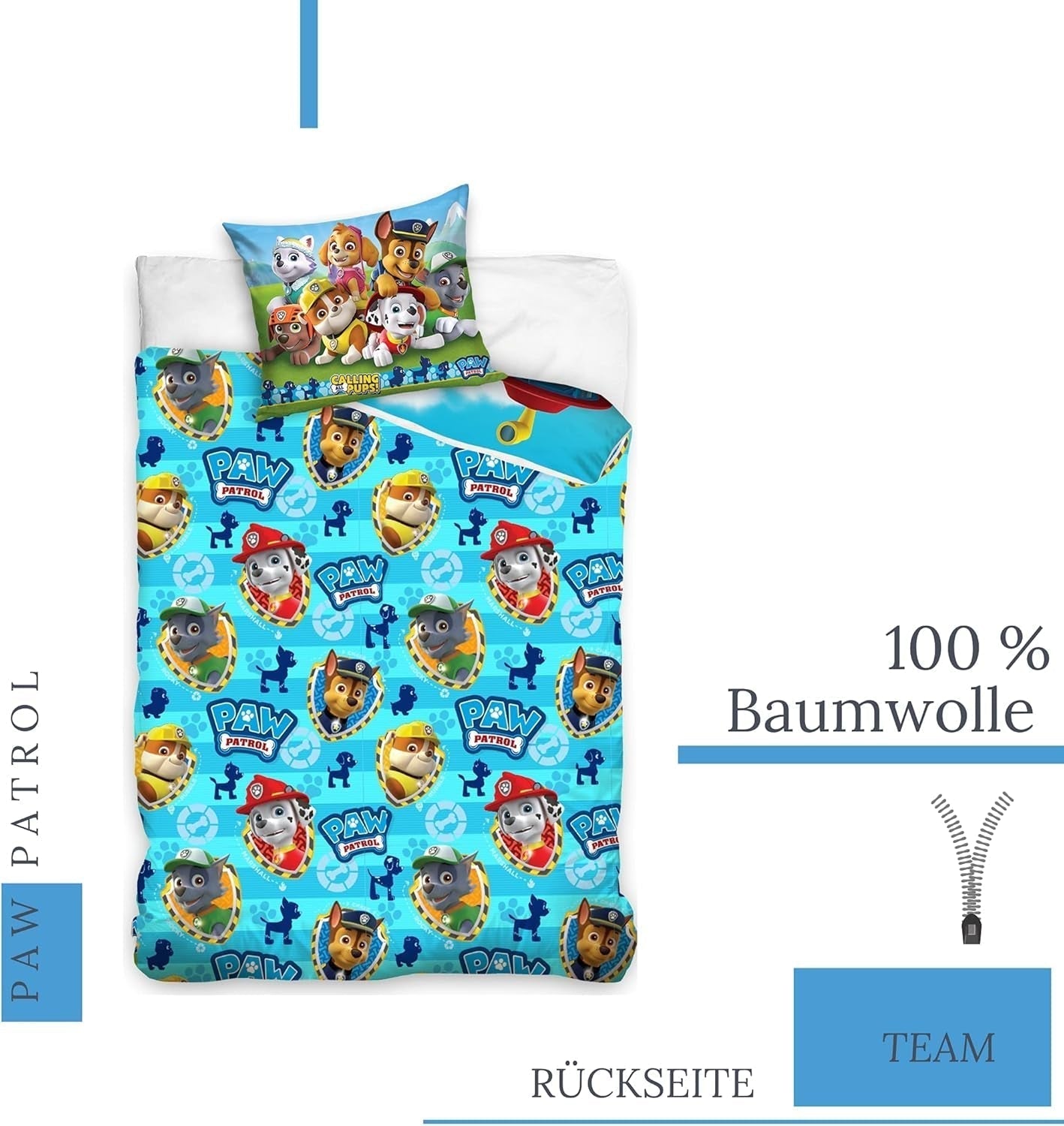 Bettbezug 100X135 40X60 Baumwolle · Kompatibel mit Paw Patrol Baby Kinderbettwäsche Für Mädchen Und Jungen · 2 Teilig · 1 Kissenbezug 40X60 + 1 Bettbezug 100X135 Cm Naty Shop