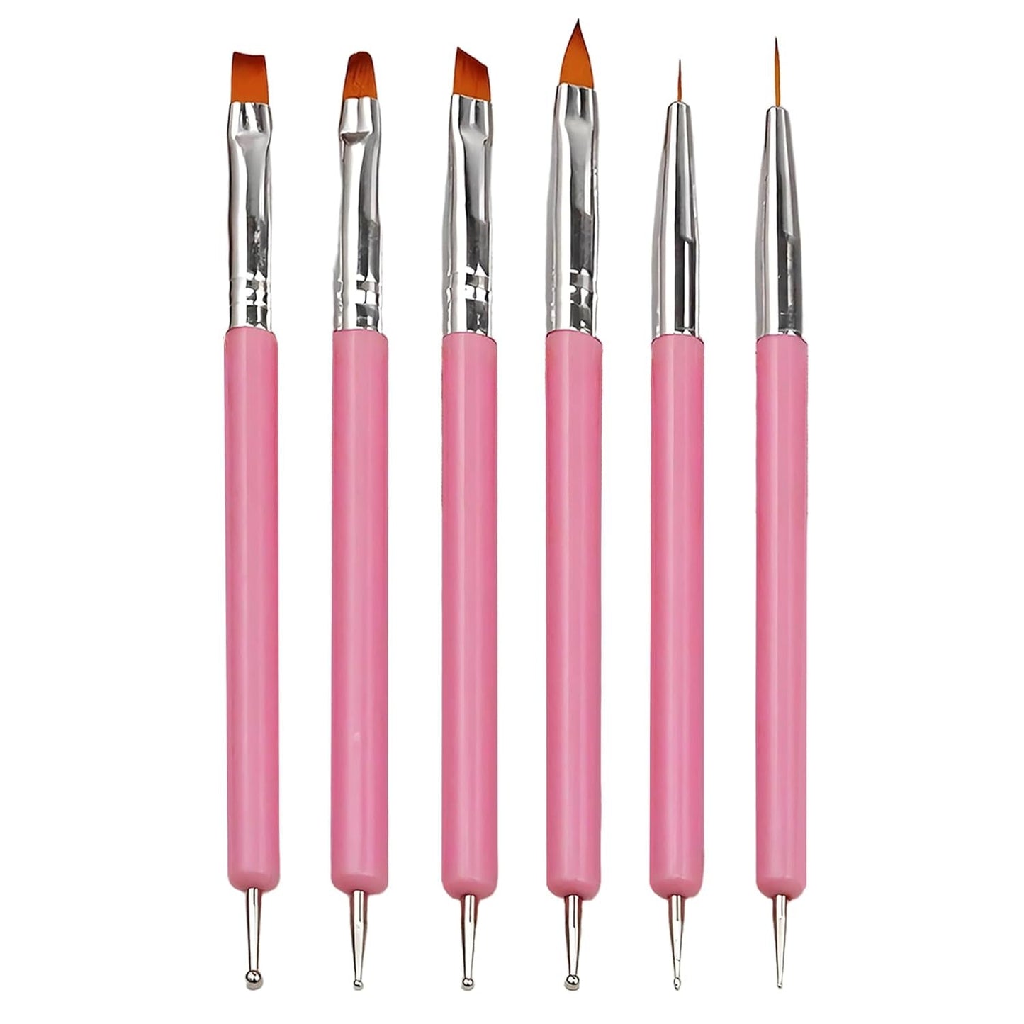 6 Stück Doppel-Ende Nagel Pinsel, Nageldesign Pinsel, Doppel-Ende Nail Art Pinsel Kit Professionelle Maniküre Werkzeuge Kit (Schwarz)