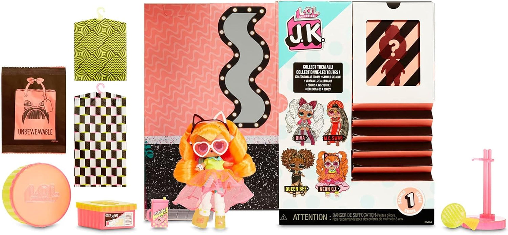 LOL Überraschung! 570776E7CAZ JK Mini-Modepuppe – 15 Überraschungen, Kleidung und Accessoires – Sammlerstücke – Neon QT