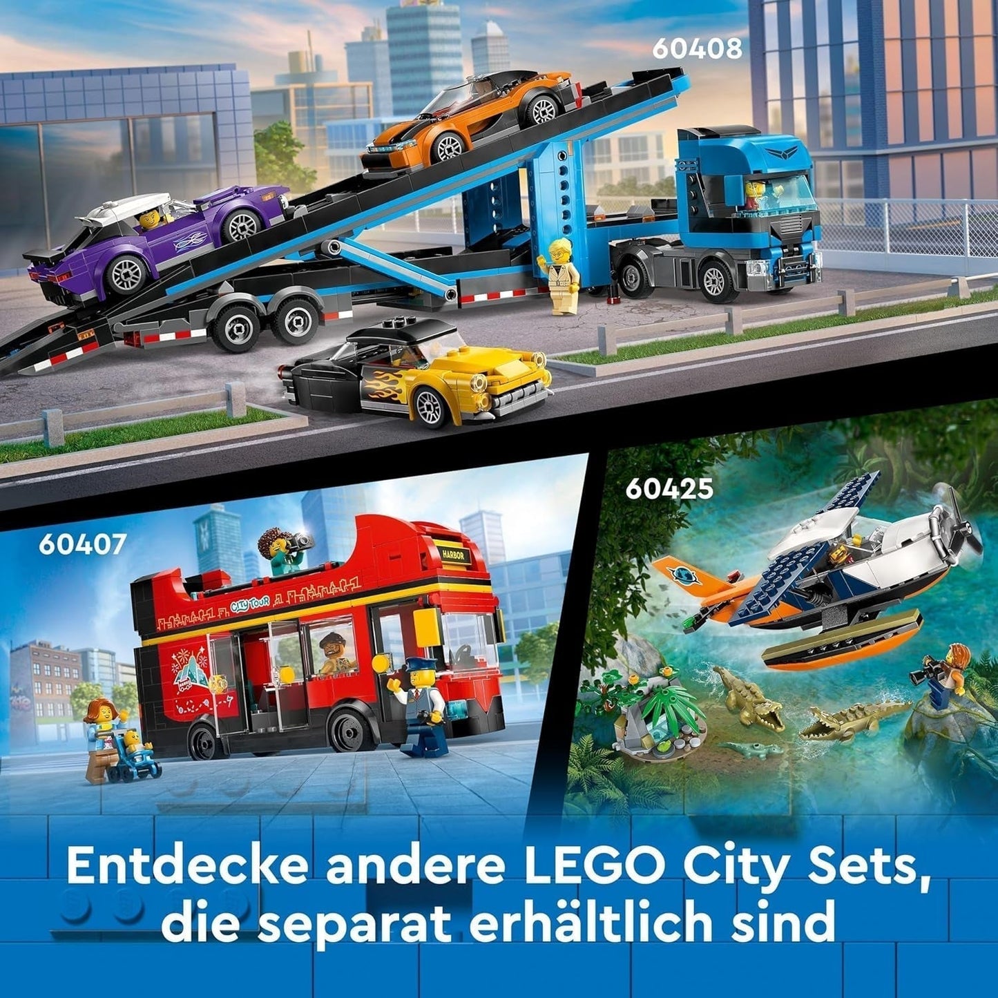 LEGO City Doppeldeckerbus, Doppeldecker-Spielzeugbus, Fahrzeugset für Mädchen und Jungen ab 7 Jahren, enthält 5 Figuren, darunter ein Baby im Kinderwagen 60407 Bausets Besuchen Sie den LEGO-Store