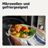 Amazon Basics – Geschirrset aus glasiertem Steinzeug, 18-teilig, 6 komplette Sets, spülmaschinenfest, Elfenbeinfarben