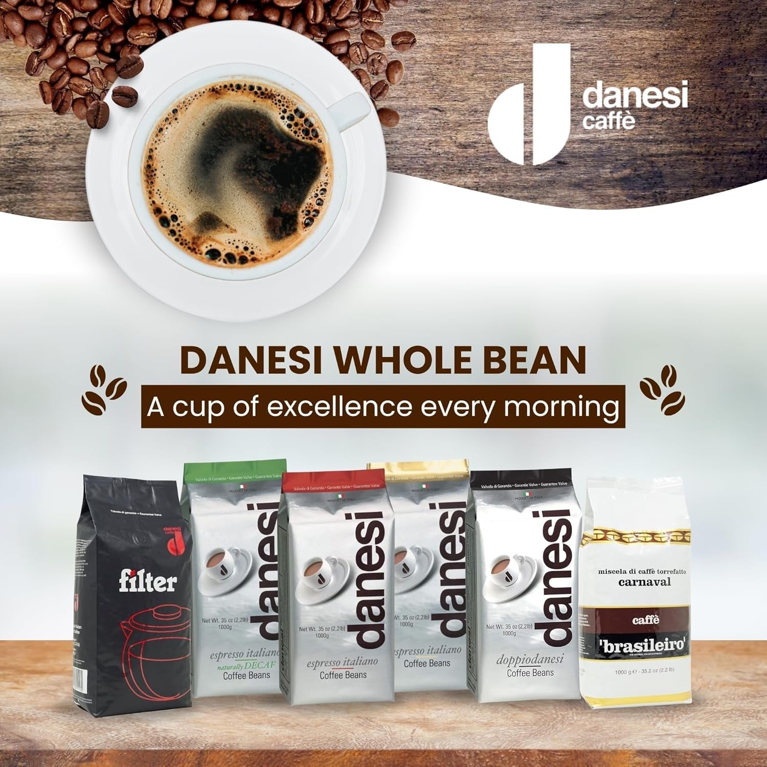 Danesi Decafeinato (entkoffeiniert), Bohnen, 1er Pack (1 x 1 kg)