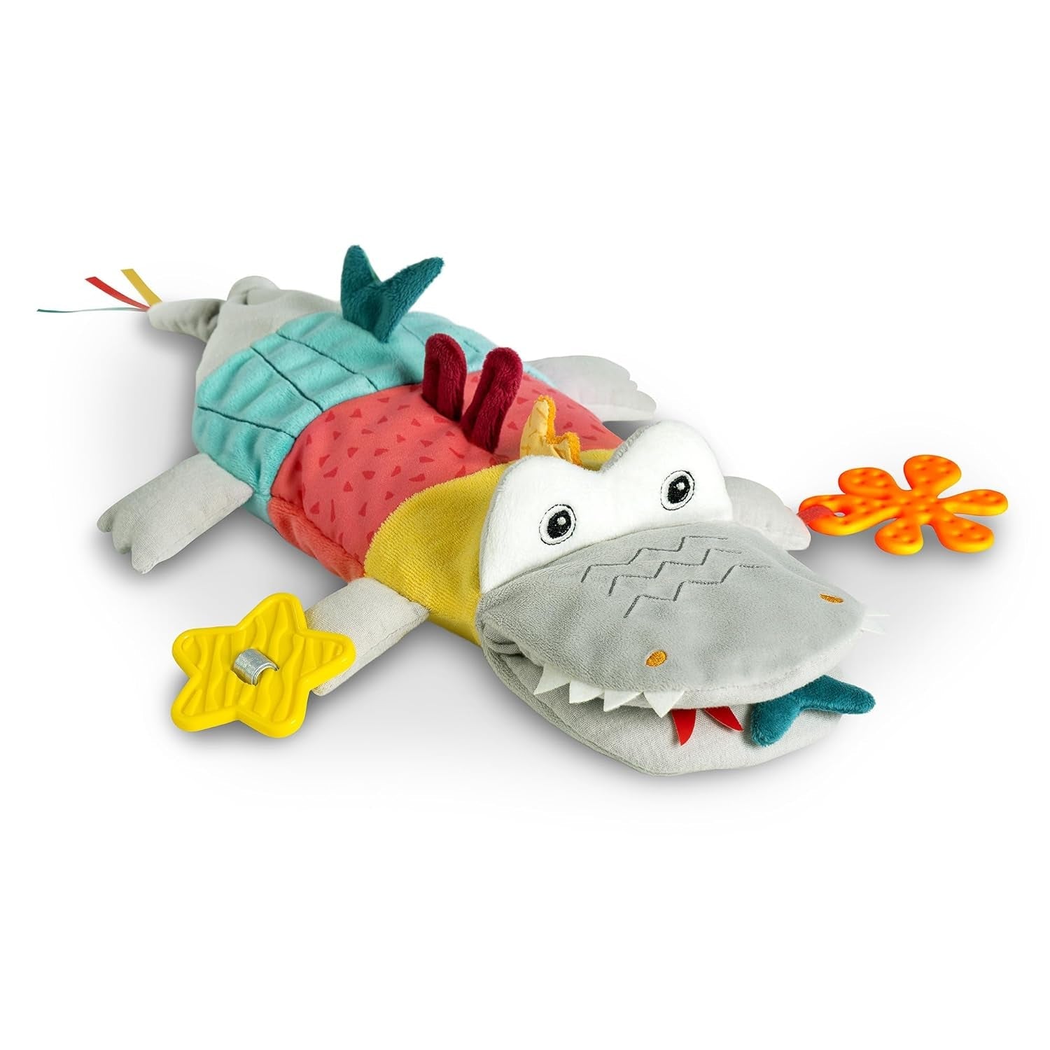 Fehn Babyhandpuppe Krokodil – Plüschtier mit Rassel, Raschelpapier, Beißring und Quietscher – Babyhandpuppe – Schnappspielzeug für Babys und Kleinkinder ab 6+ Monaten Babyspielzeug Naty Shop Krokodil