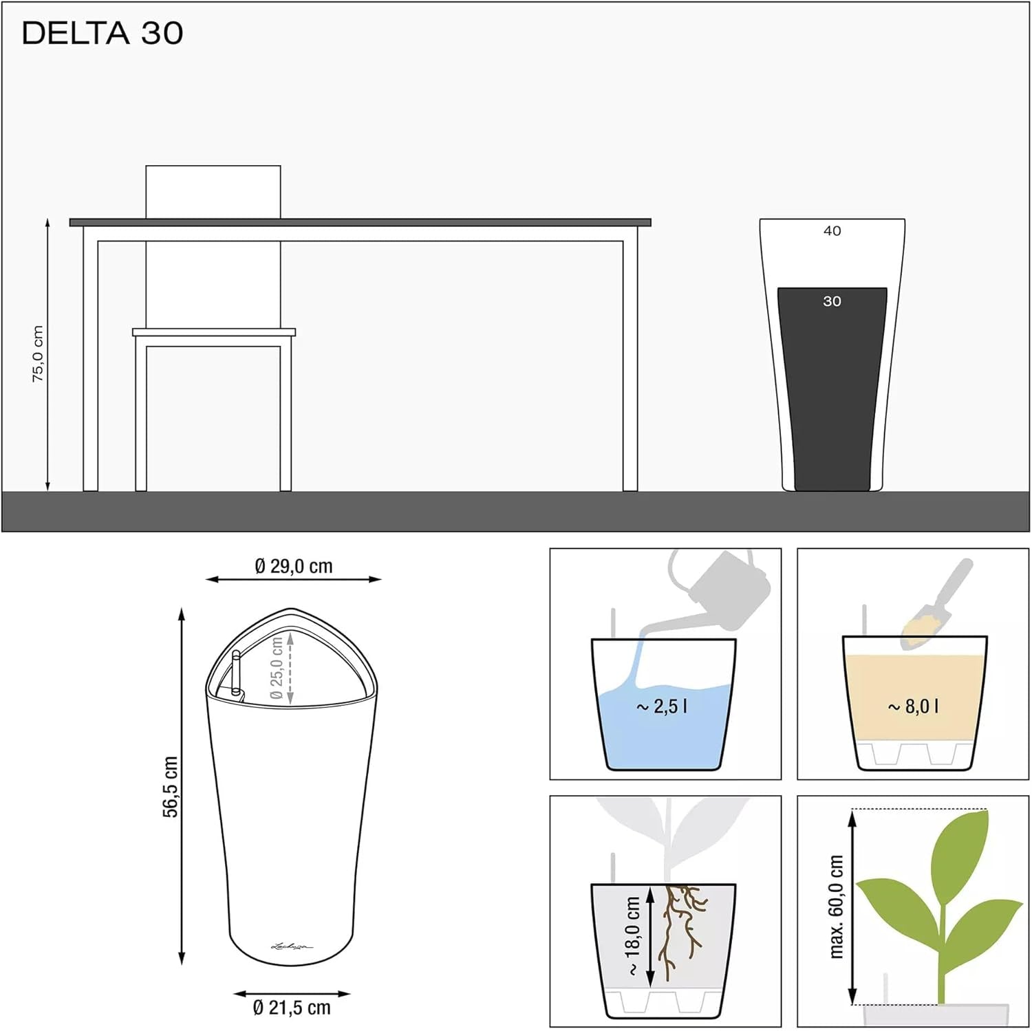 LECHUZA DELTA Premium 30 glänzend weiß 15500