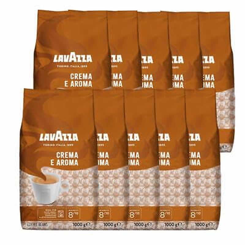 LAV-AZZA Vollbohnenkaffee Cream E Aroma 10x1000g (10kg) Erstklassiger italienischer Kaffee, cremig und aromatisch