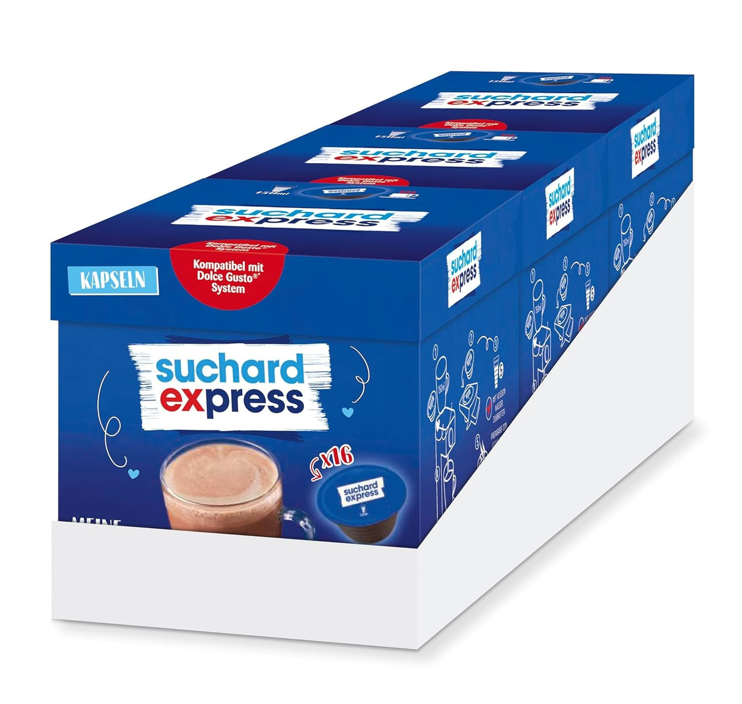 Suchard Express Kakaokapseln für Dolce Gusto, 3x 16 Kapseln, kompatibel mit Nescafé Dolce Gusto Maschine, Cremige Trinkschokolade