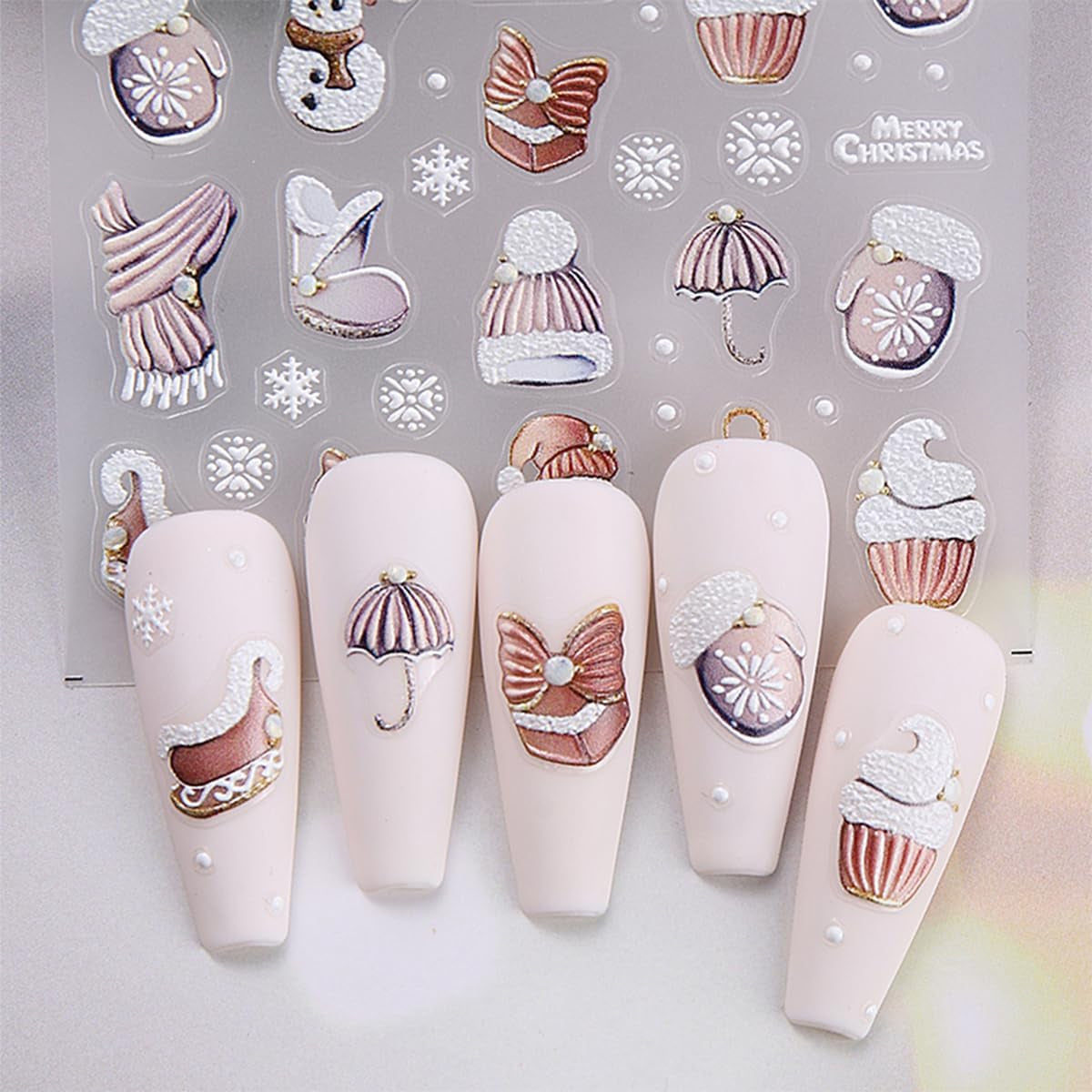 JMEOWIO Nagelsticker Weihnachten 6 Blatt Nail Art Sticker Selbstklebend Nagelaufkleber Schneeflocke Winterurlaub Niedliche Dekoration Nageldesign Zubehör