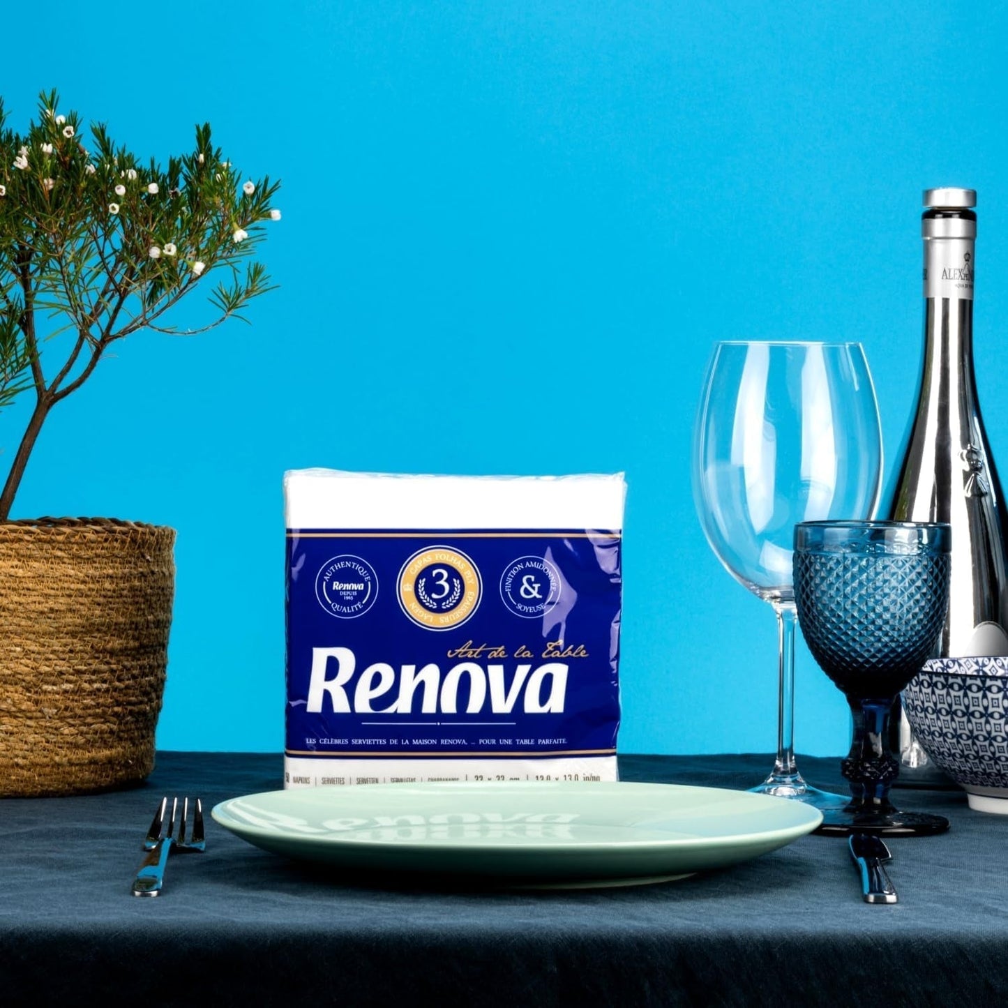 Renova-Papierservietten, Tischkunst, 50 Premium-Servietten, 3-lagig