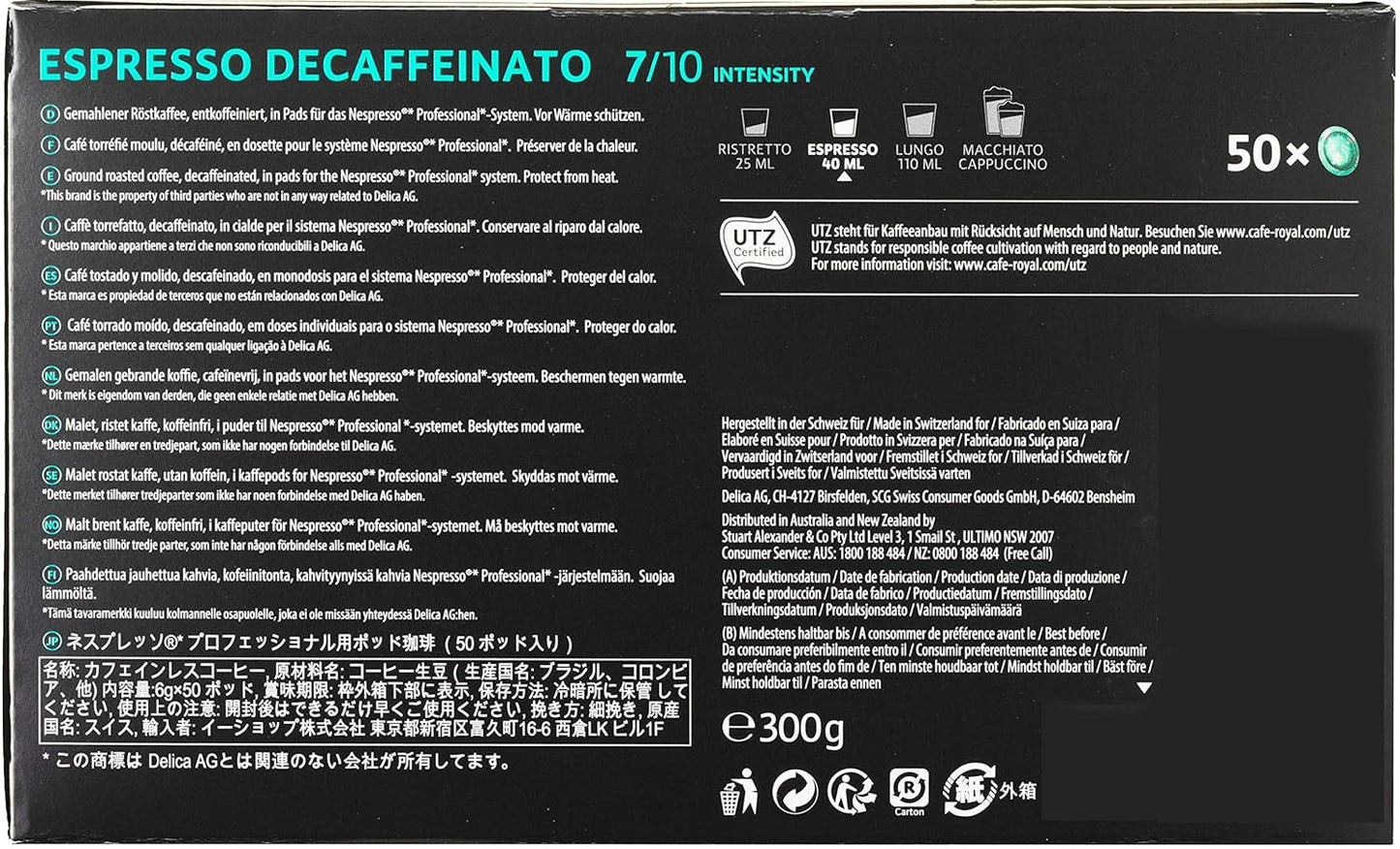 Espresso Forte 50 Pads für professionelle Nespresso-Maschine – 7/10 Intensität – UTZ-zertifiziert & Espresso Decaffeinato 50 Pads für professionelle Nespresso-Maschine – 7/10 Intensität