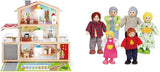 E3405 – Puppenhaus, Puppenhaus mit Zubehör, Holz und E3500 – Puppenfamilie, helle Haut