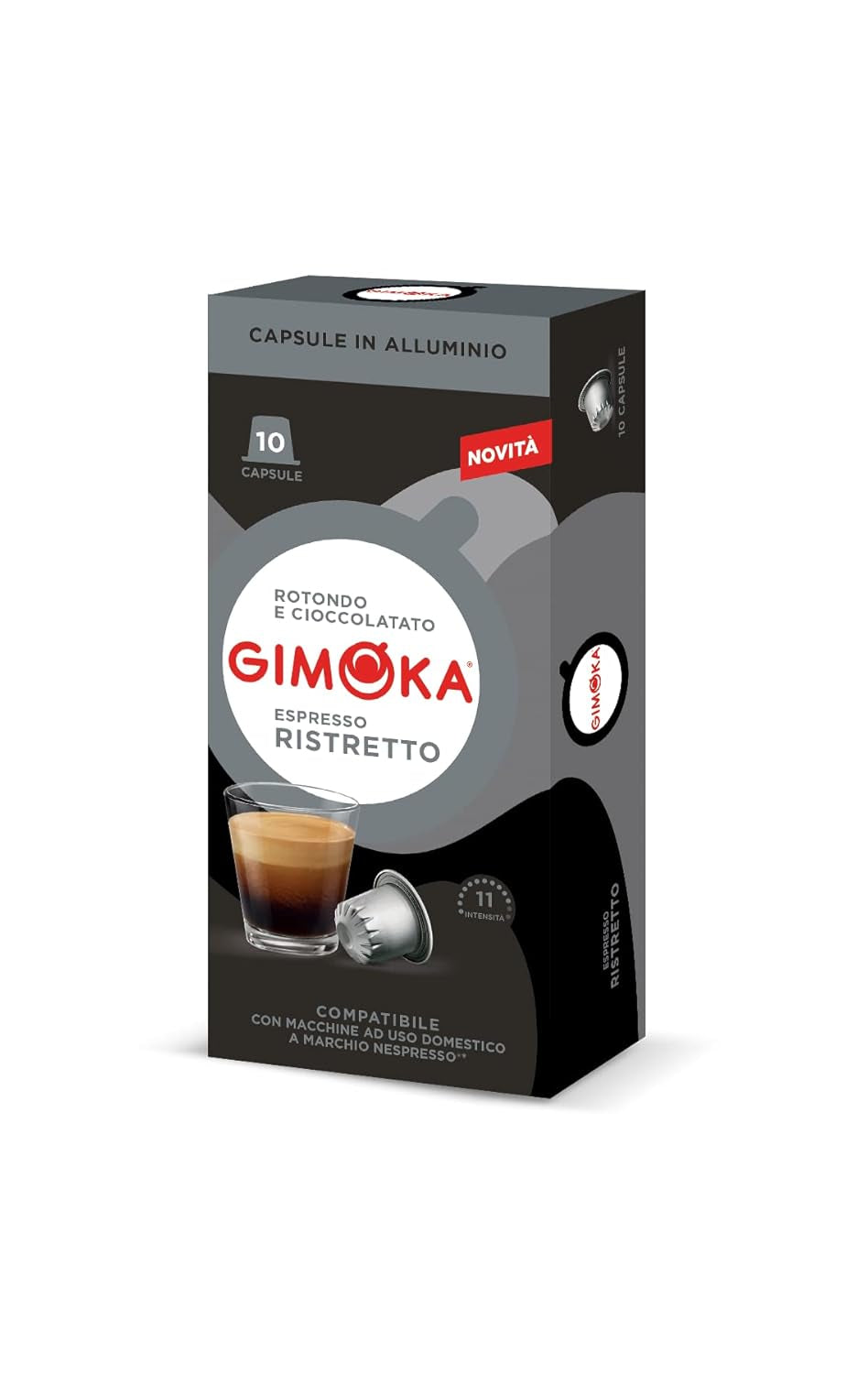 Gimoka Kaffeekapseln Espresso Ristretto, Intensität 11/13-100 Kapsel aus Aluminium – kompatibel mit Nespresso* Haushalts-Espressomaschinen – 100 Stück (10 x 10 Getränke) – hergestellt in Italien