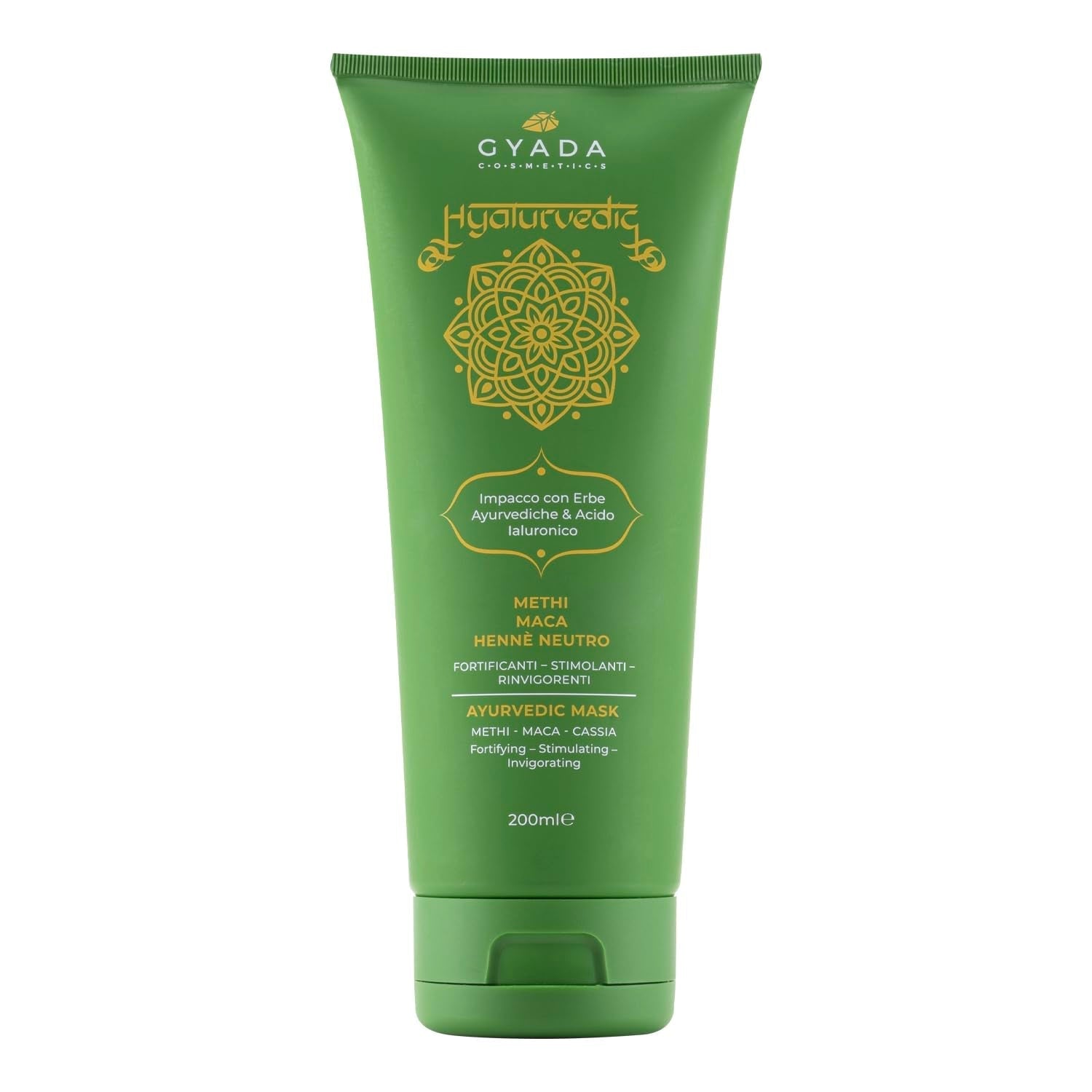 GYADA COSMETICS Hyalurvedisch stärkende ayurvedische Kompresse, professionelle Behandlung für feines und schwaches Haar, Anti-Frizz mit Methi, Maca, neutralem Henna, 200 ml Naty Shop Haarmaske Standardtitel