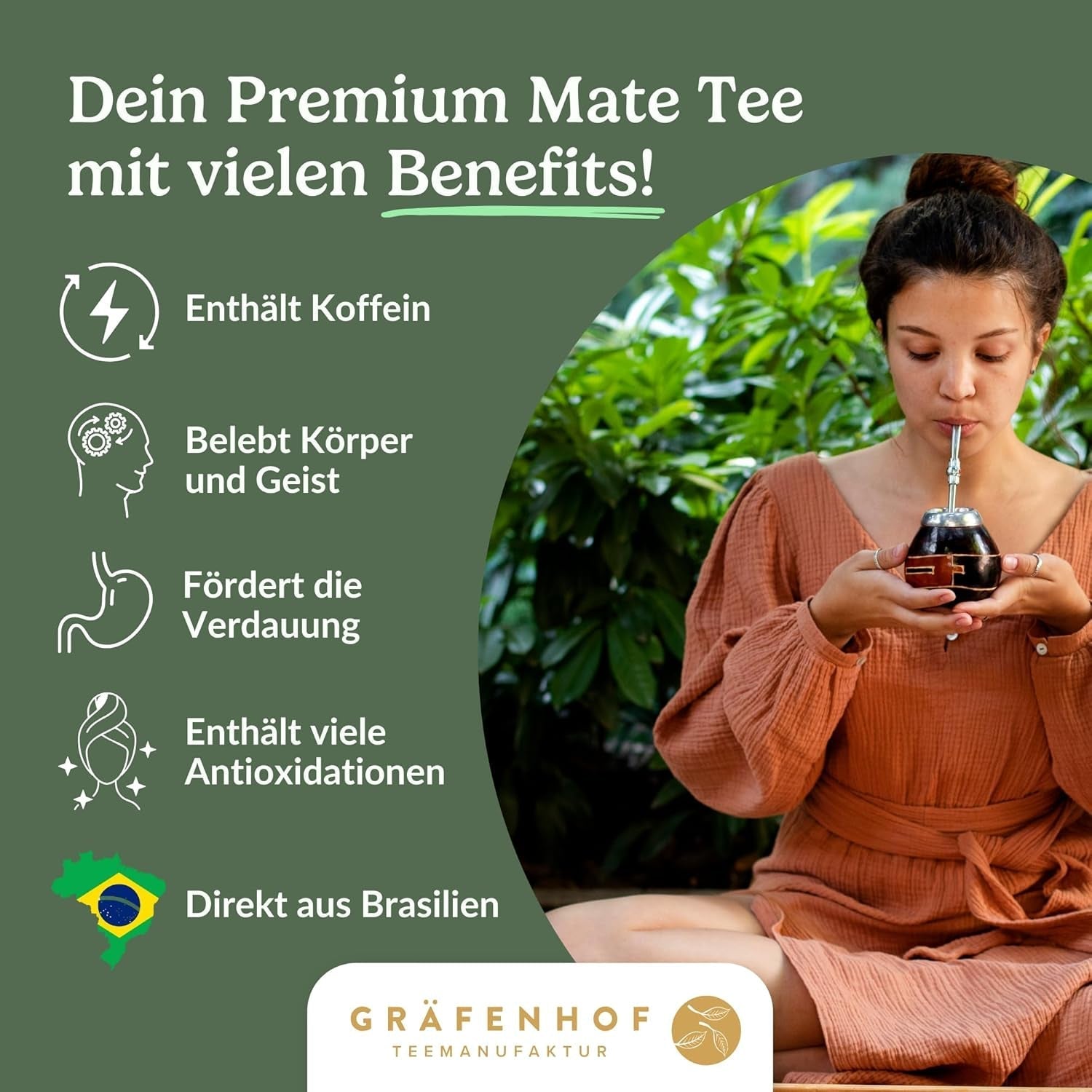 Bio-Yerba-Mate-Tee, das Original, 1 kg loser Mate-Tee, hoher Koffeingehalt, ungeröstet, luftgetrocknet, im Labor getestete Mate-Blätter, verpackt in Deutschland, Premium-Qualität von Gräfenhof