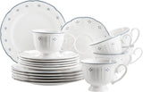 Mäser Lova Serie 18-teiliges Kaffeeservice aus Porzellan – 6 Dessertteller (19,5 cm), 6 Tassen (19 cl) und 6 Untertassen (15,5 cm), Blau