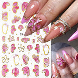Gold Linie Schieber Rosa Nagelsticker Blumen 3D Flower Nail Sticker Sakura Blütenblätter Blumen Nagelaufkleber Frühling Sommer Floral Nagel Sticker Flowers Nagel Sticker Nageldesign Zubehör Nail Art