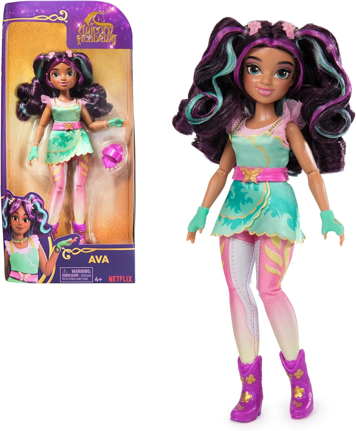 Unicorn Academy Knöchelpuppe Ava – die Originalpuppe zur beliebten Netflix-Serie, 24 cm groß und mit 7 Accessoires für fantasievolles Rollenspiel, für Kinder ab 4 Jahren