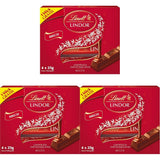 Lindt-Schokolade | LINDOR Milchschokoladenstangen, Aktionsangebot | 100g | 4 LINDOR Milchschokoladentafeln mit zartschmelzender Füllung | Schokoladenstangen (3er Pack)