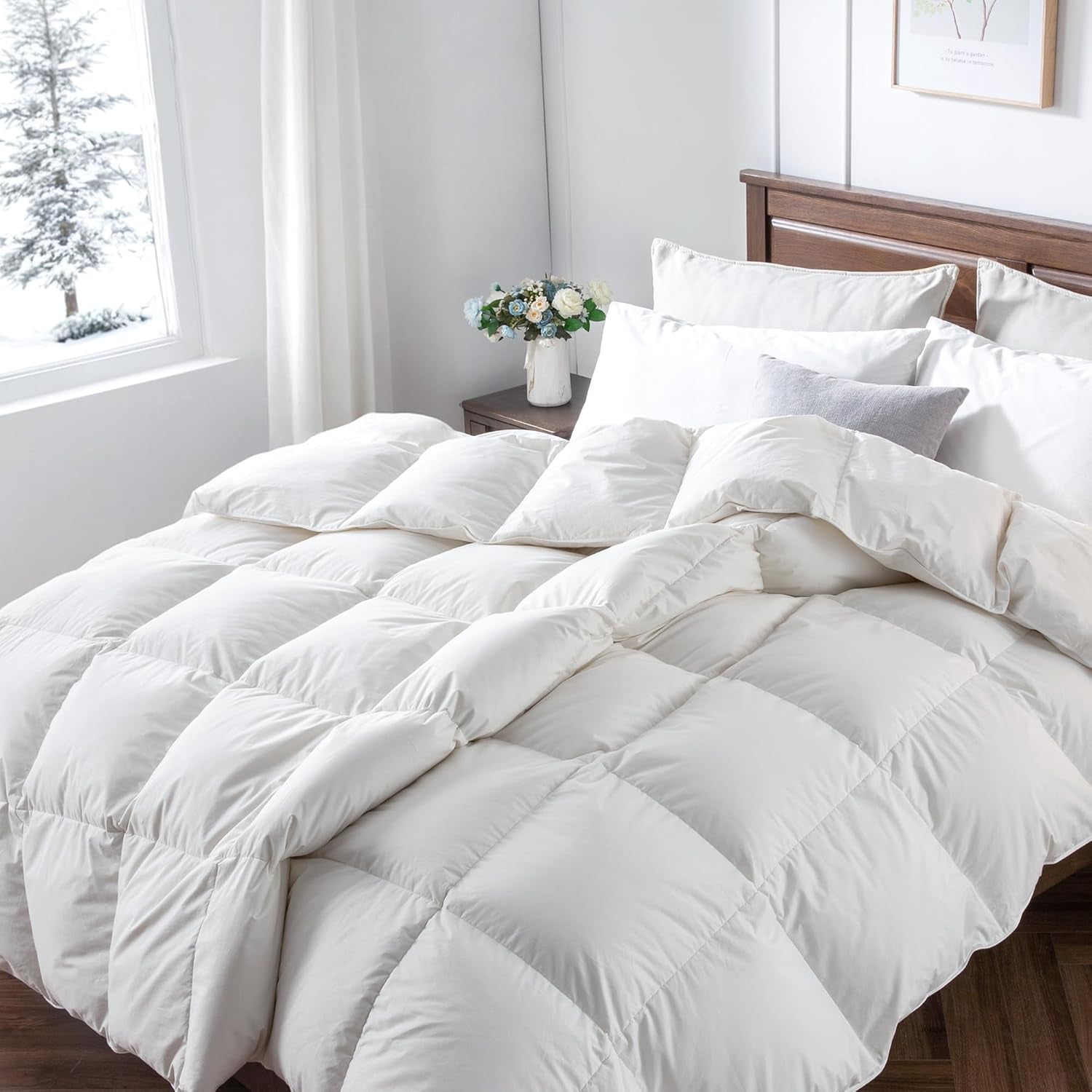 Downaero™ Gänsedaunendecke für Kingsize-Betten, 100 % satinierte ägyptische Baumwolle, 900 Füllkraft, mittlere Wärme, alle Jahreszeiten, weiß Naty Shop Bettdecken und Steppdecken