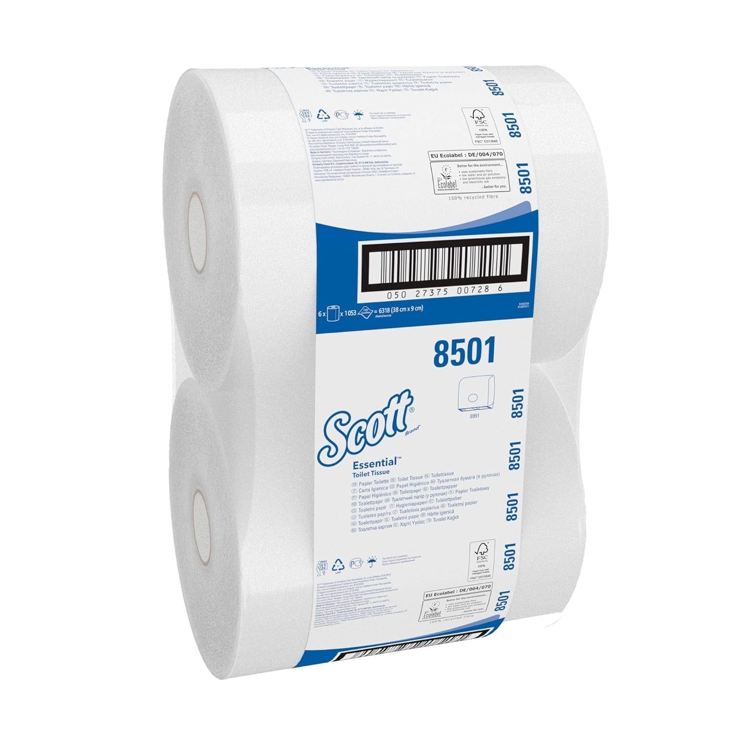Scott Essential Jumbo Toilet Roll 8501 – Toilettenpapier Jumbo Roll – 6 Rollen x 1.053 Blatt 2-lagiges Toilettenpapier (insgesamt 2.400 m)