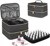 Nail Lacquer Organizer Tasche, Doppelschicht Nagellack Aufbewahrungsbox, Organizer Koffer Für Nageldesign Kosmetiktasche Für 30 Flaschen Neonail Base(15Ml-0.5 Fl.Oz) & 1 Nagellampe(Schwarz)