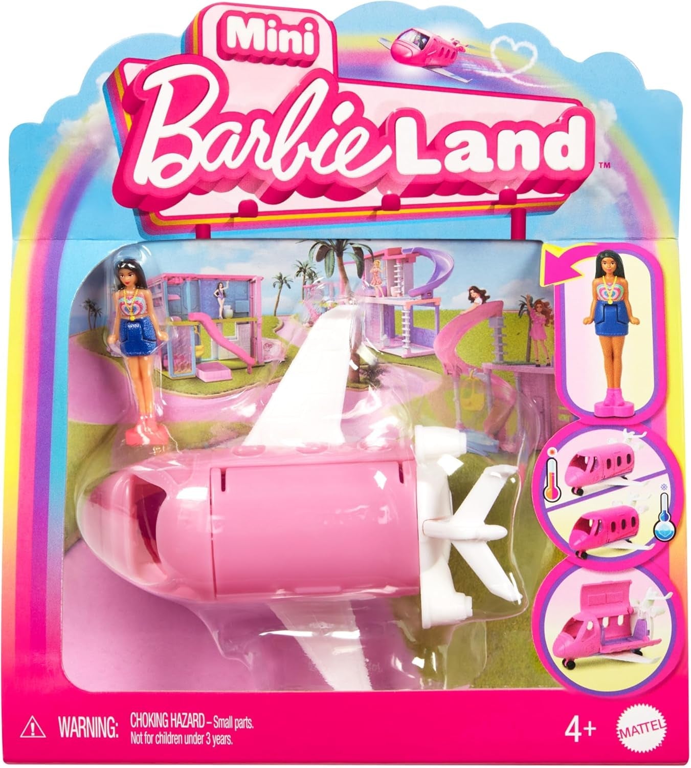 Mini BarbieLand Barbie-Puppen- und Spielzeugfahrzeug-Sets, 1,5-Zoll-Puppe und kultiges Überraschungsspielzeugfahrzeug mit Farbwechsel, HYF40