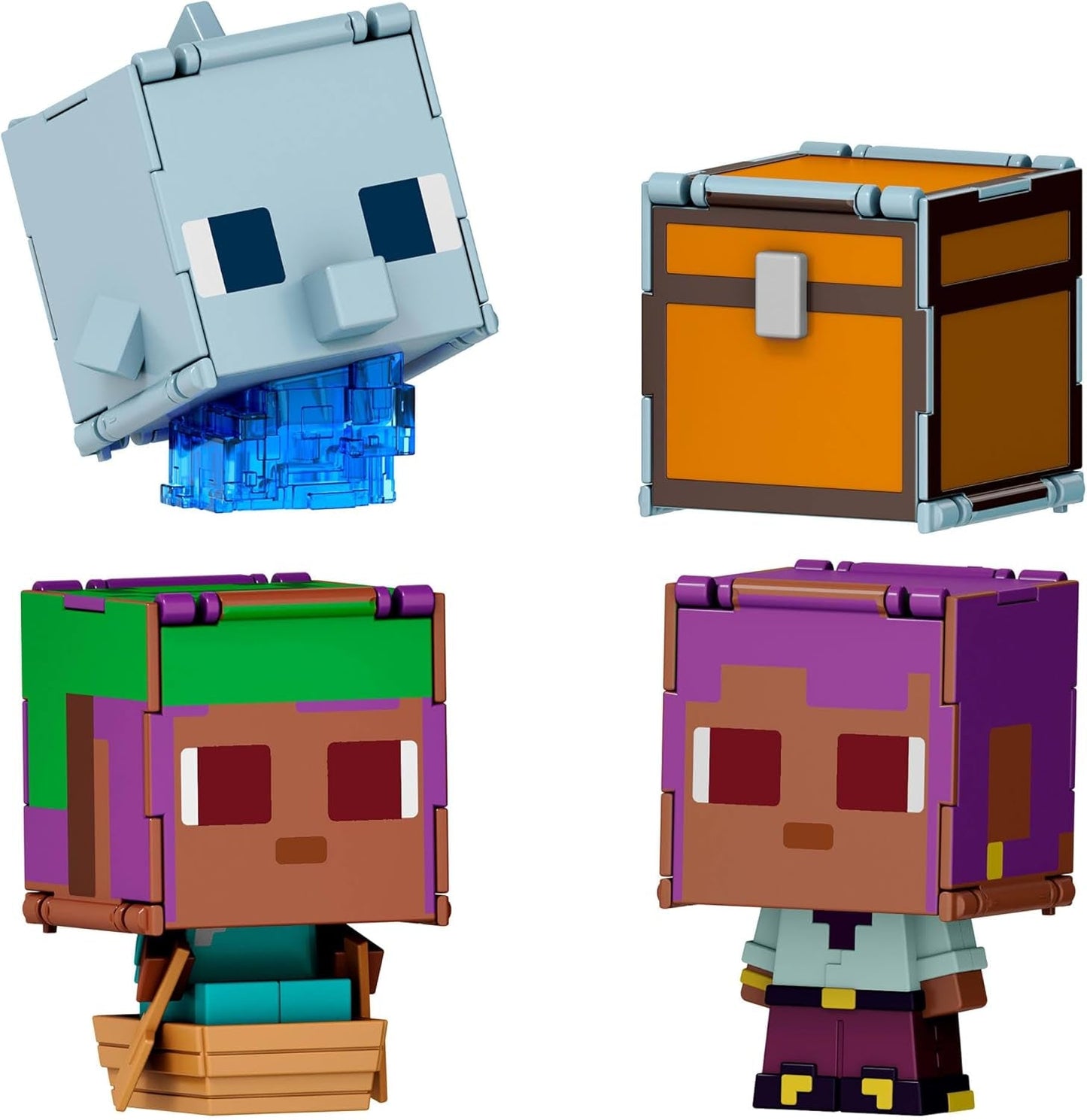 Mattel Minecraft Flippin' Figs Schaf und Huhn 2er-Pack mit 2-in-1-Spielfiguren, großen Köpfen und Pixel-Design HXK17 Actionfiguren Naty Shop Ivy und der Delphin