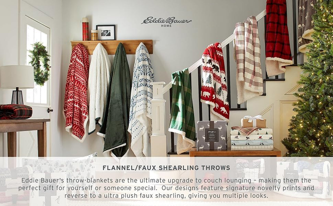 Eddie Bauer Decke, Baumwollflanell, Heimdekoration, wendbar, Sherpa-Bettwäsche, Kiefernkaro, Überwurfdecken und Steppdecken Naty Shop