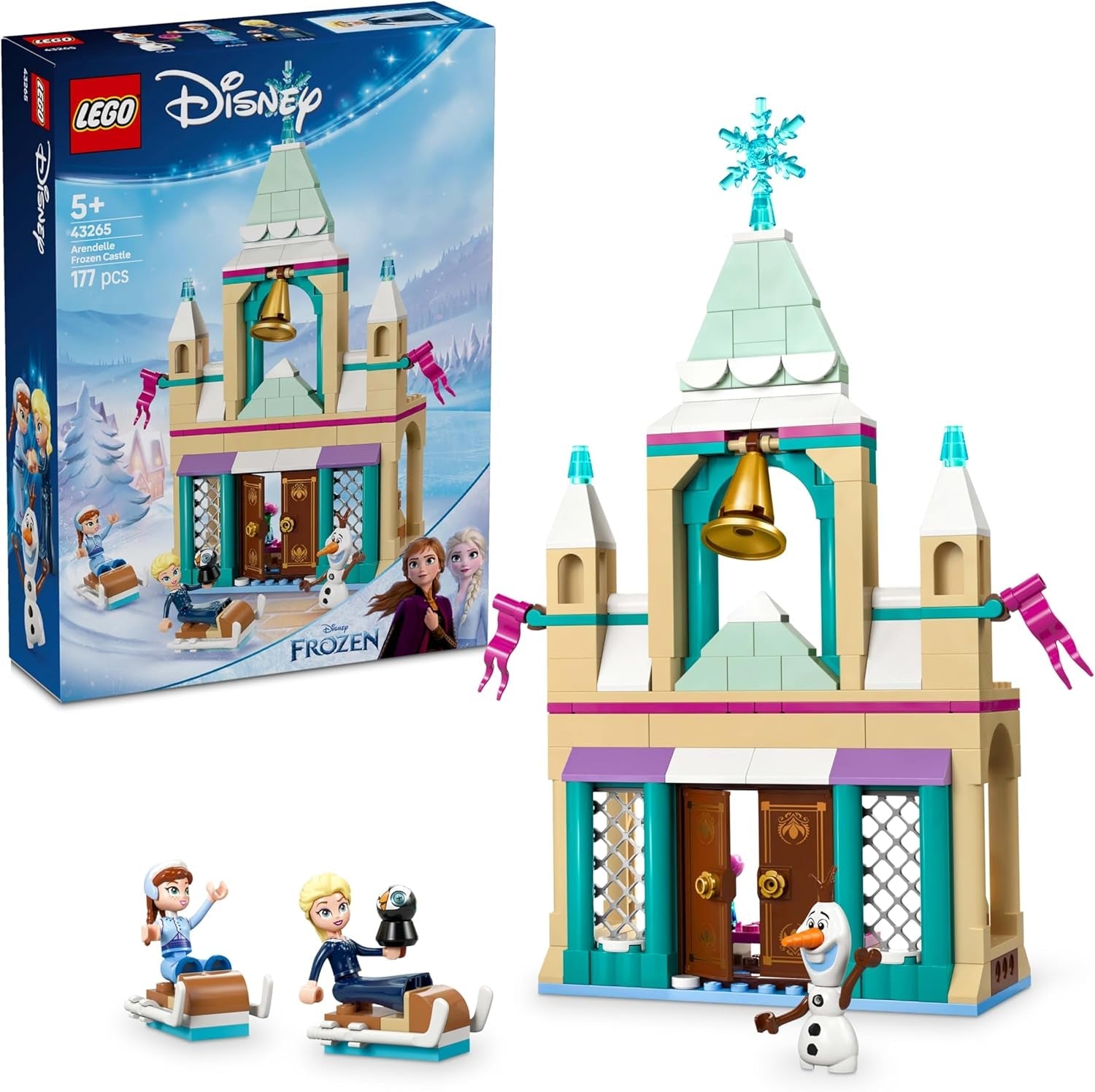 LEGO® Disney Frozen Arendelle Castle, Prinzessinnenspielzeug mit ELSA, Anna und Olaf Minipuppen und einer Pinguinfigur, Fantasy-Spielset, Geschenk für 5-jährige Mädchen 43265 Bausets Besuche den LEGO-Store Standardtitel