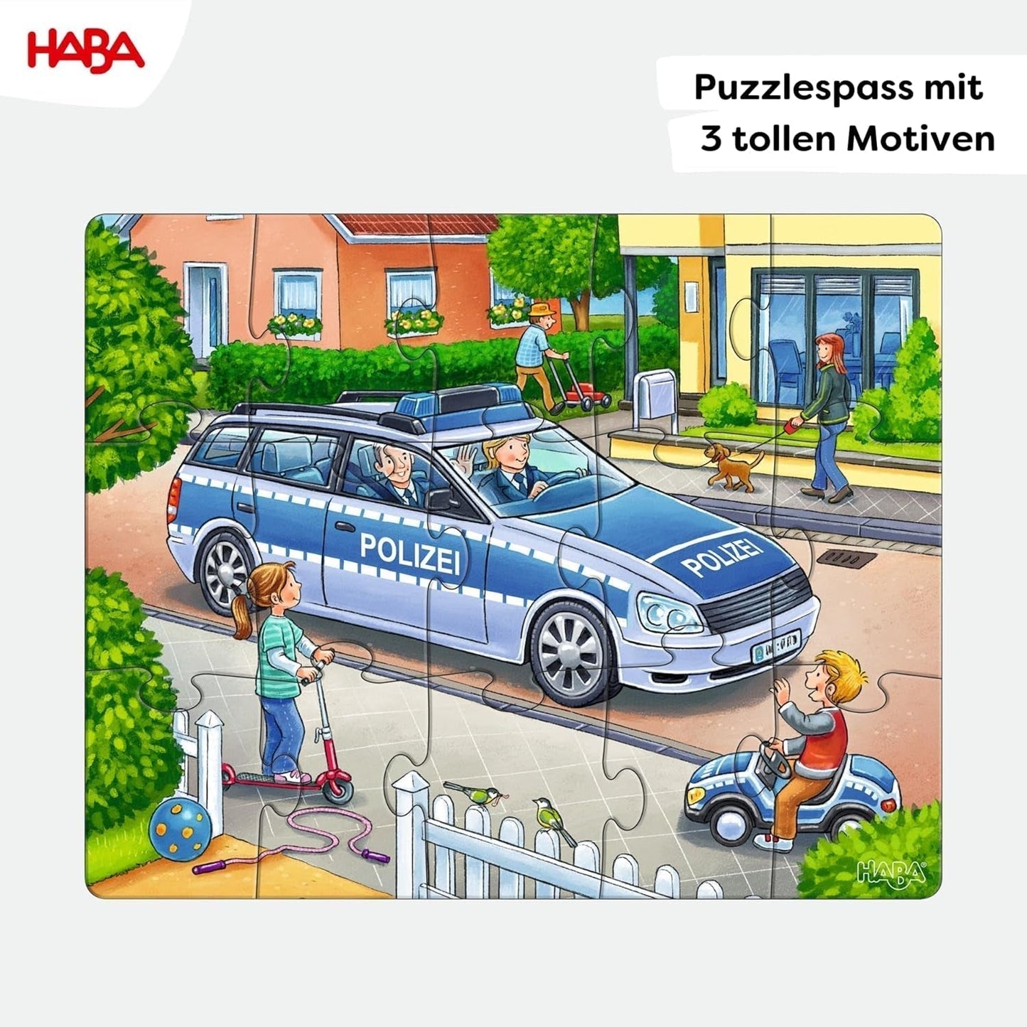HABA Feuerwehr-Puzzle – 3-teiliges Set für Kinder ab 3 Jahren, Polizei- und Krankenwagen-Papppuzzle – Fördert Feinmotorik und Konzentration – 1302759001 Puzzle Naty Shop
