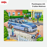 HABA Feuerwehr-Puzzle – 3-teiliges Set für Kinder ab 3 Jahren, Polizei- und Krankenwagen-Papppuzzle – Fördert Feinmotorik und Konzentration – 1302759001 Puzzle Naty Shop