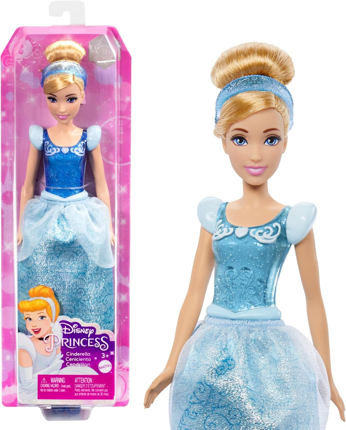 Mattel DISNEY Prinzessin Aschenputtel – Bewegliche Puppe mit funkelndem Kostüm, abnehmbaren Schuhen und Tiara, kämmbares Haar für Friseurspaß, für Kinder ab 3 Jahren, HLW06 Naty Shop Aschenputtel-Puppen
