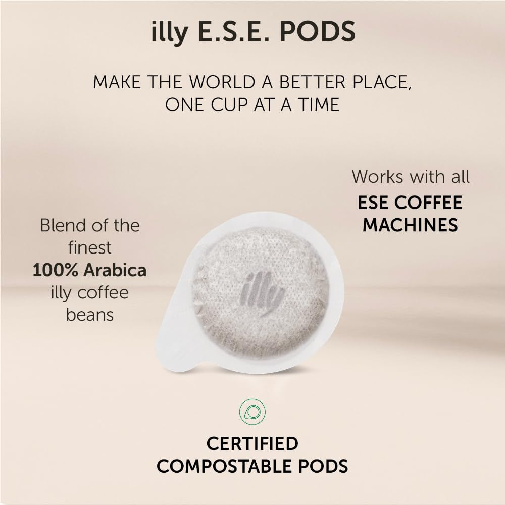illy, Kaffee E.S.E. Pads Einzeldosis CLASSICO, 100% Arabica mit Noten von Orangenblüten und Jasmin, Sanfter Gesmack und Süßer Nachgeschmack, 1 Packung mit 18 kompostierbaren Kapseln