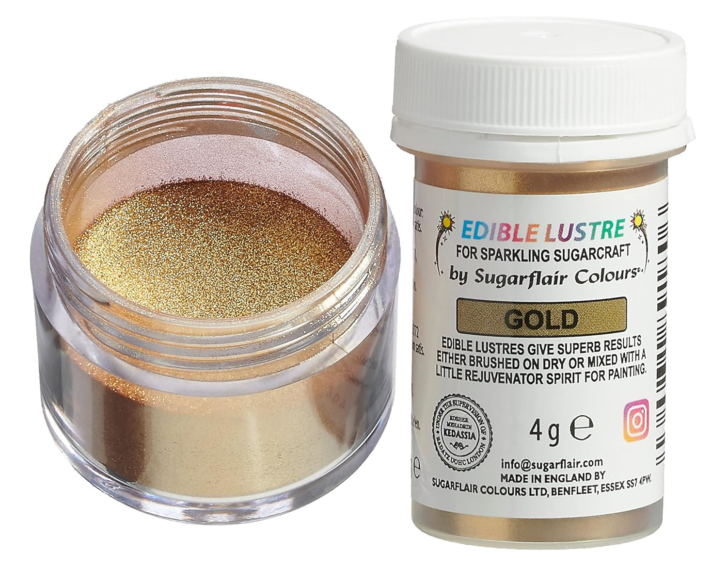 Essbare Lebensmittelfarbe von Sugarflair, Gold – Lebensmittelglasurpulver für Kuchen, Muffins, Schokolade, Gebäck, Desserts, Eiscreme, Getränke, Cocktails und mehr – 4 g