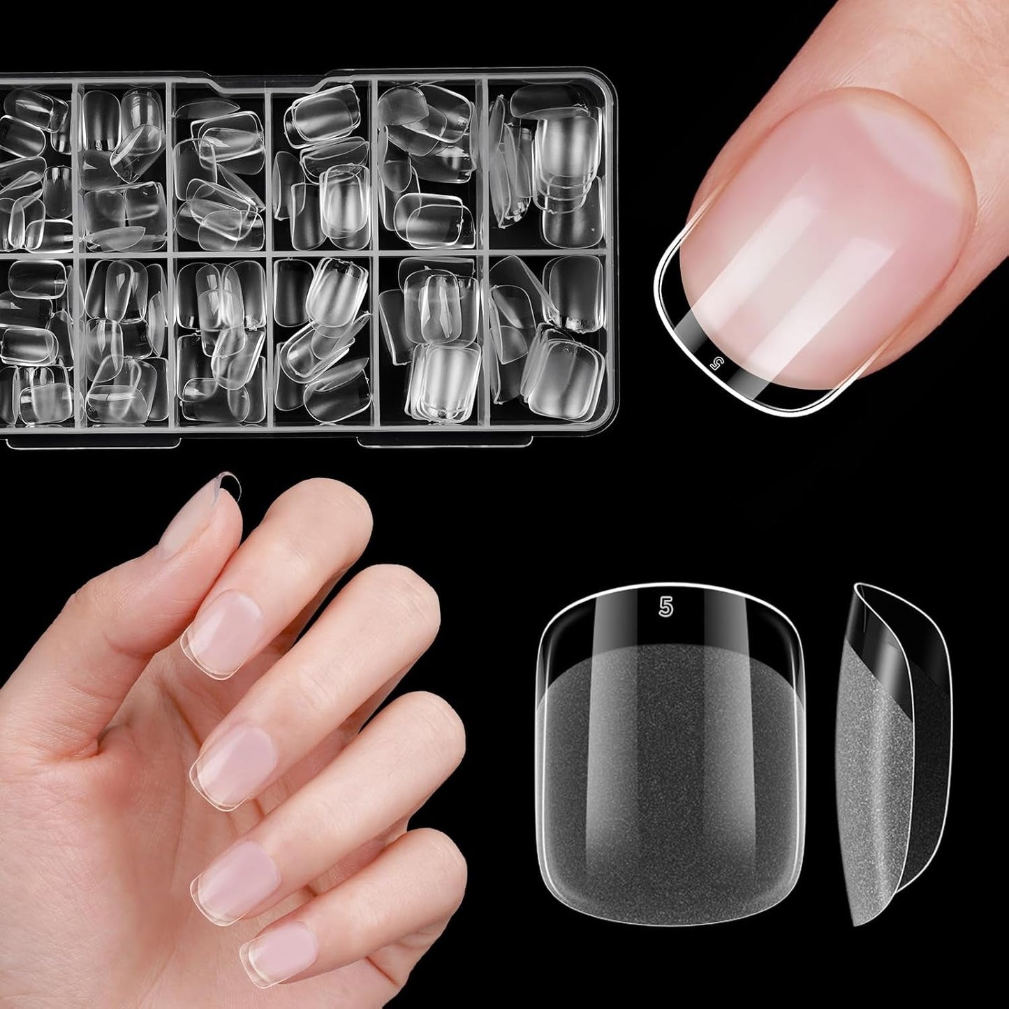 Kurze künstliche Nägel, Ballerina, 120 Stück, zum Aufkleben, 12 Größen, kurze künstliche Nägel, weiche Gel-Nagelspitzen mit vollständiger Abdeckung für kurze Gelnägel, S