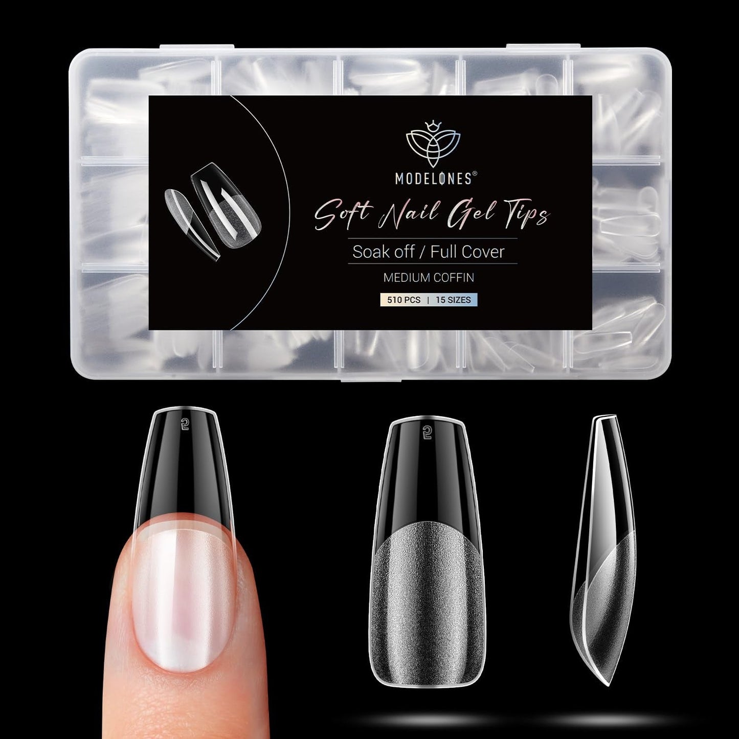 Modelones Nagelspitzen 510 Stück – Full-Cover-Nagelspitzen-Set, Gel-Spitzen-Set, vorpolierte PMMA-Harz-Nagelspitzen, künstliche Nägel zum Aufkleben von Nagelkunst-DIY, kurzes Squoval