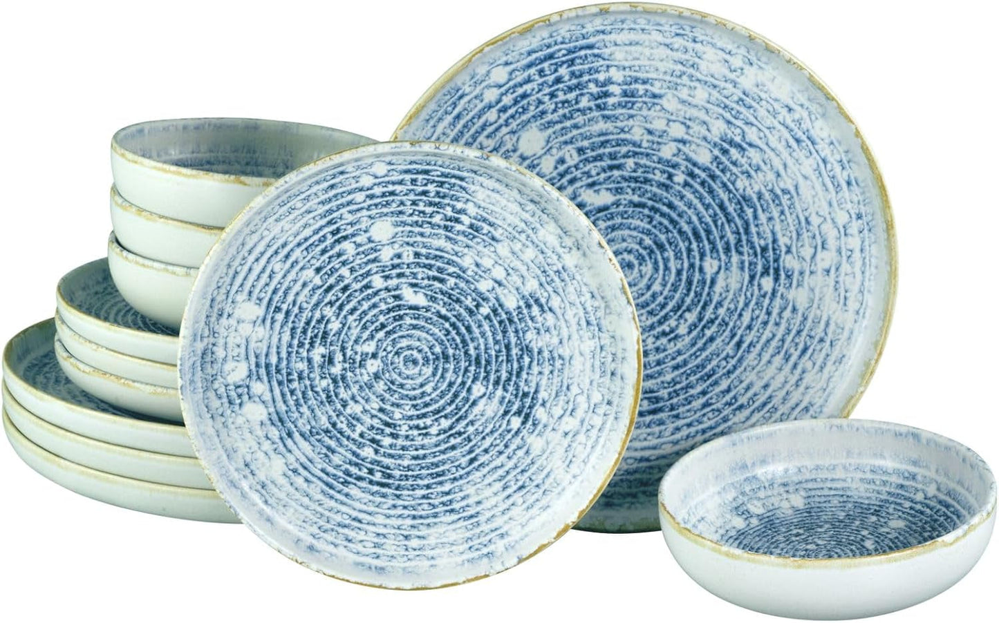 CreaTable, 21652, Uno Mykonos-Serie, 12-teiliges Geschirrset, Porzellanteller-Set, spülmaschinen- und mikrowellengeeignet, hergestellt in Portugal