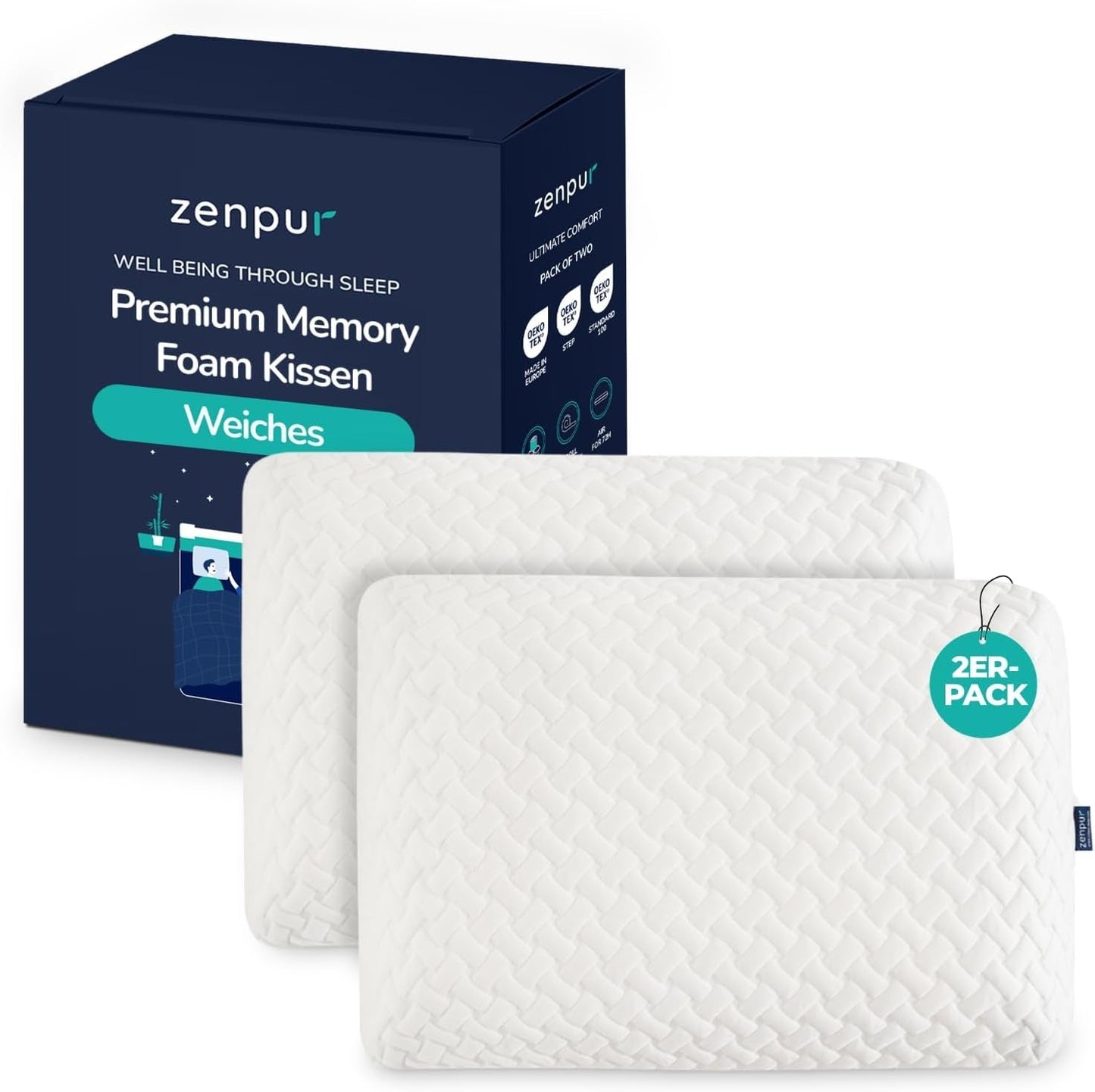 Set mit 2 Kissen zur Nackenstütze 40 x 60–13 cm – ergonomisches Schlafkissen für Nacken und Schultern, Öko-Tex-zertifiziert. Orthopädische Nackenkissen Naty Shop Soft 2er-Pack 40 x 60 x 13 cm