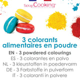 Scrapcooking – Set mit 3 Pulver-Lebensmittelfarben – Rot, Gelb, Blau – Lebensmittelfarbe zum Backen, Kuchen, Plätzchen, Plätzchen, Teig, Fondant, Regenbogenkuchen – 4011