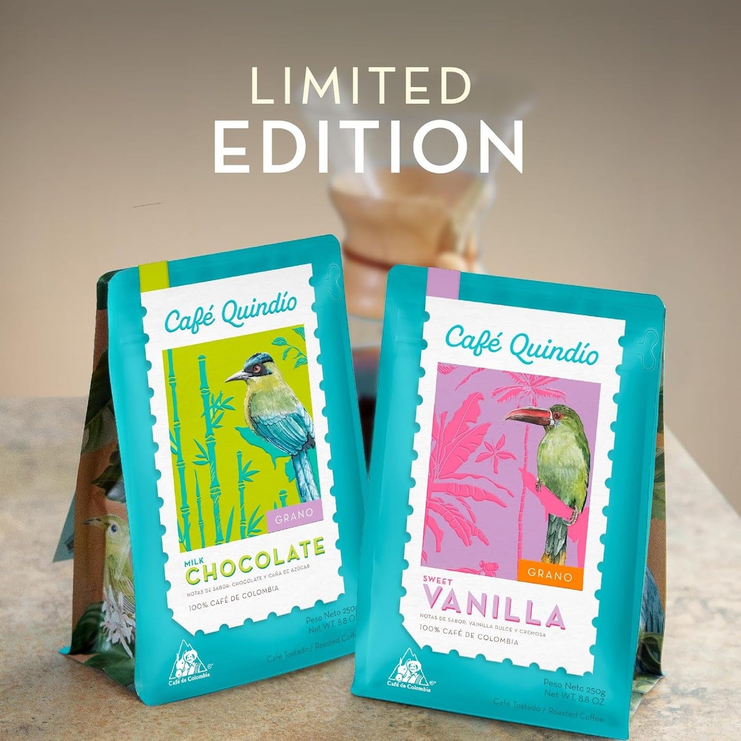 Cafe Quindio Spezialitätenkaffee – 100 % Arabica-Kaffeebohnen, Kolumbien – mit natürlichen Noten von süßer Vanille (250 g) – ideal für Filterkaffee, Siebträgermaschinen oder French Press