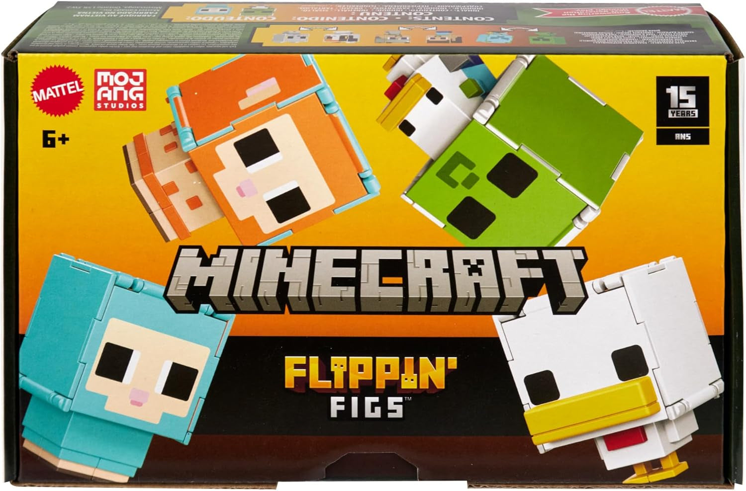 Mattel Minecraft Flippin' Figs Schaf und Huhn 2er-Pack mit 2-in-1-Spielfiguren, großen Köpfen und Pixel-Design HXK17 Actionfiguren Naty Shop