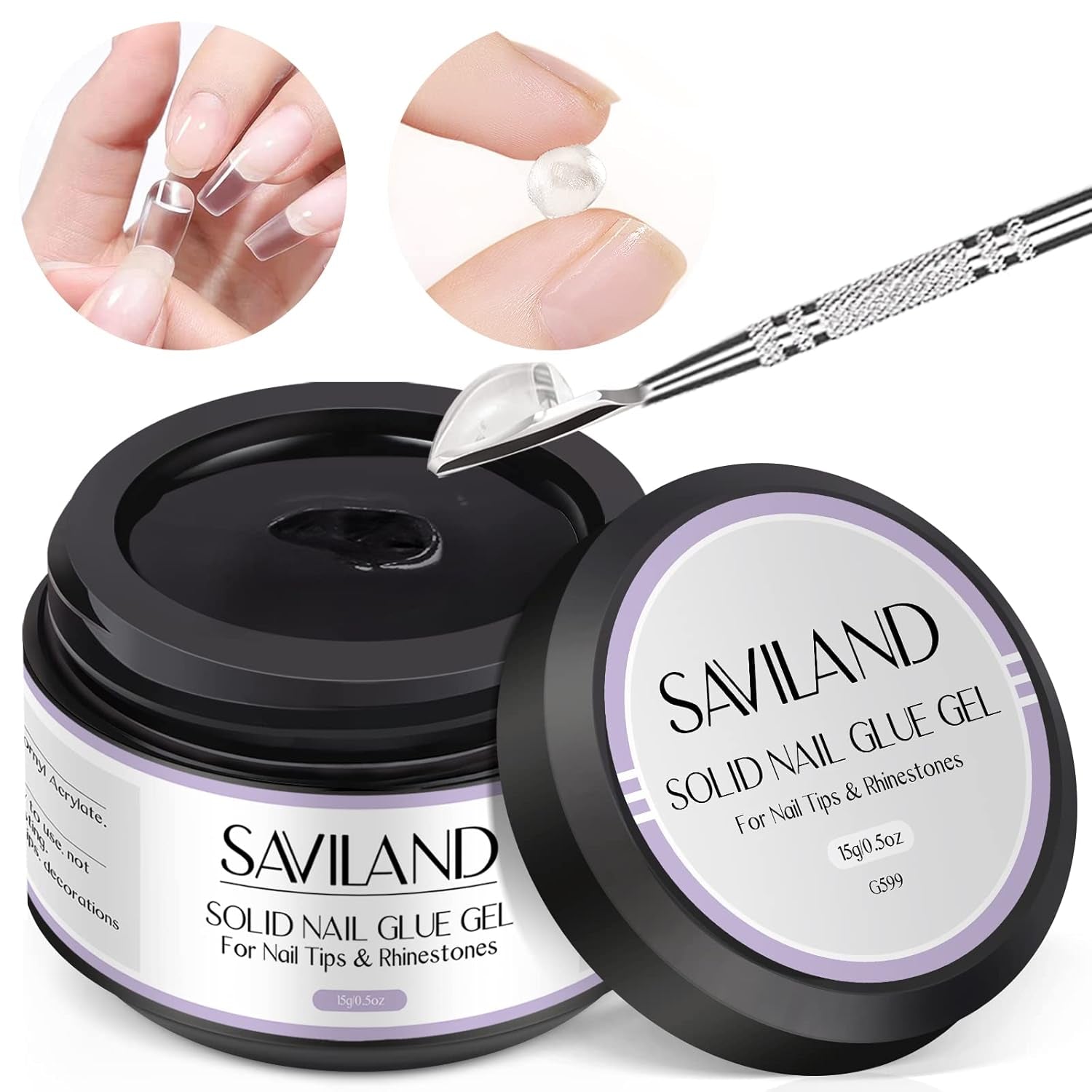 Saviland Fester Nagelspitzenkleber: 2 Stück 15 g künstlicher Nagelkleber, extra starker Kleber zum Aufdrücken der Nägel, UV-Kleber, Gel-Nagelkleber für Frauen, Heimsalon, DIY, UV/LED-Lampe ausgehärtet