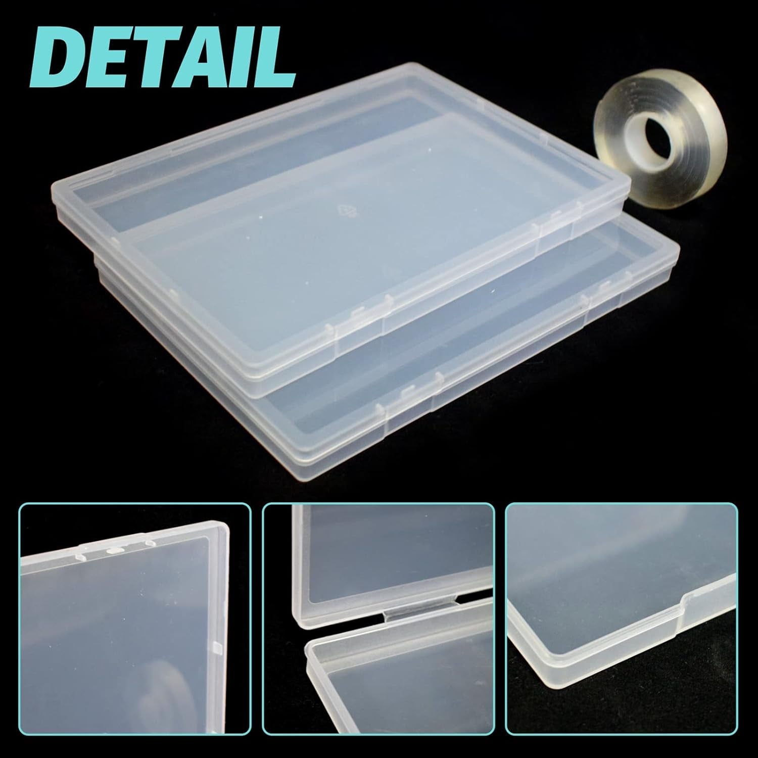 2 Stück 30 cm doppelseitiges Klebeband, Aufbewahrungsbox für künstliche Nägel, transparente rechteckige Box, Kunststoffverpackungsboxen, Nagelspitzenbehälter, künstliche Nägel, 21,8 x 15,5 cm