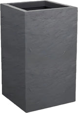 Pflanzgefäß Volcania Up, quadratisch, hoch, 36 l, Steinoptik, einwandig, Wassertank, 29,5 x 29,5 x 49,5 cm, Anthrazitgrau