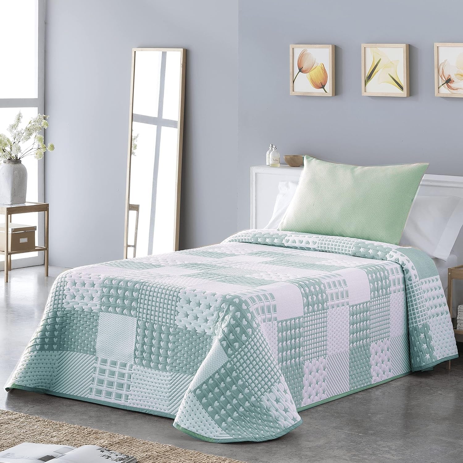 Sofia 21 leichte Tagesdecke für Doppelbetten mit 180 und 200 cm, Tagesdecke für Betten mit 180 und 200 cm, graue Betten und Decken. Besuchen Sie den VIALMAN-Store. Grüße Cama 180: 270 cm x 270 cm