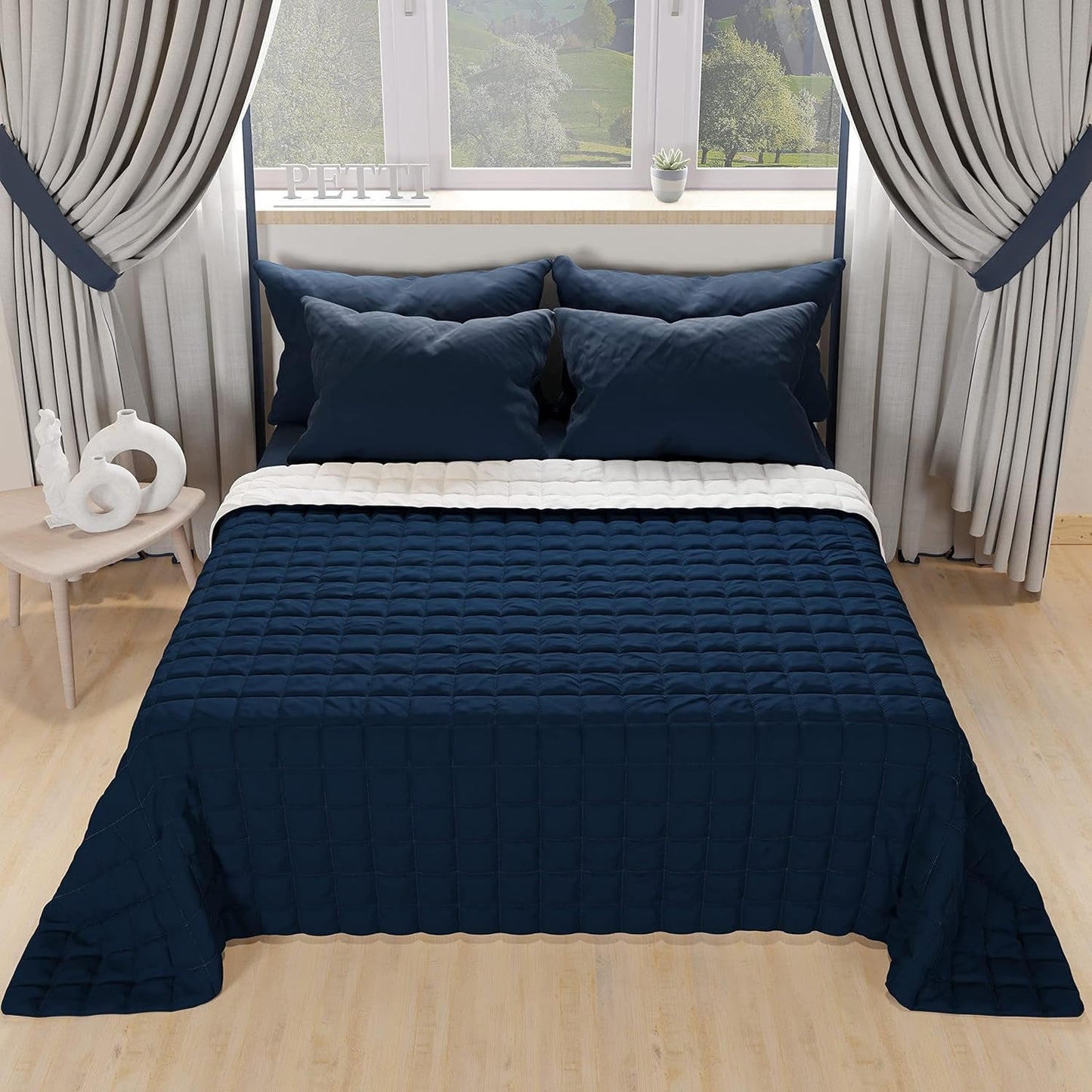 PETTI Artigiani Italiani – Einzelbettdecke, doppelseitige Steppdecke, Frühlingsdecke, Mitternachtsblau, Weiß, 100 % Made in Italy. Bettdecken und Steppdecken Naty Shop